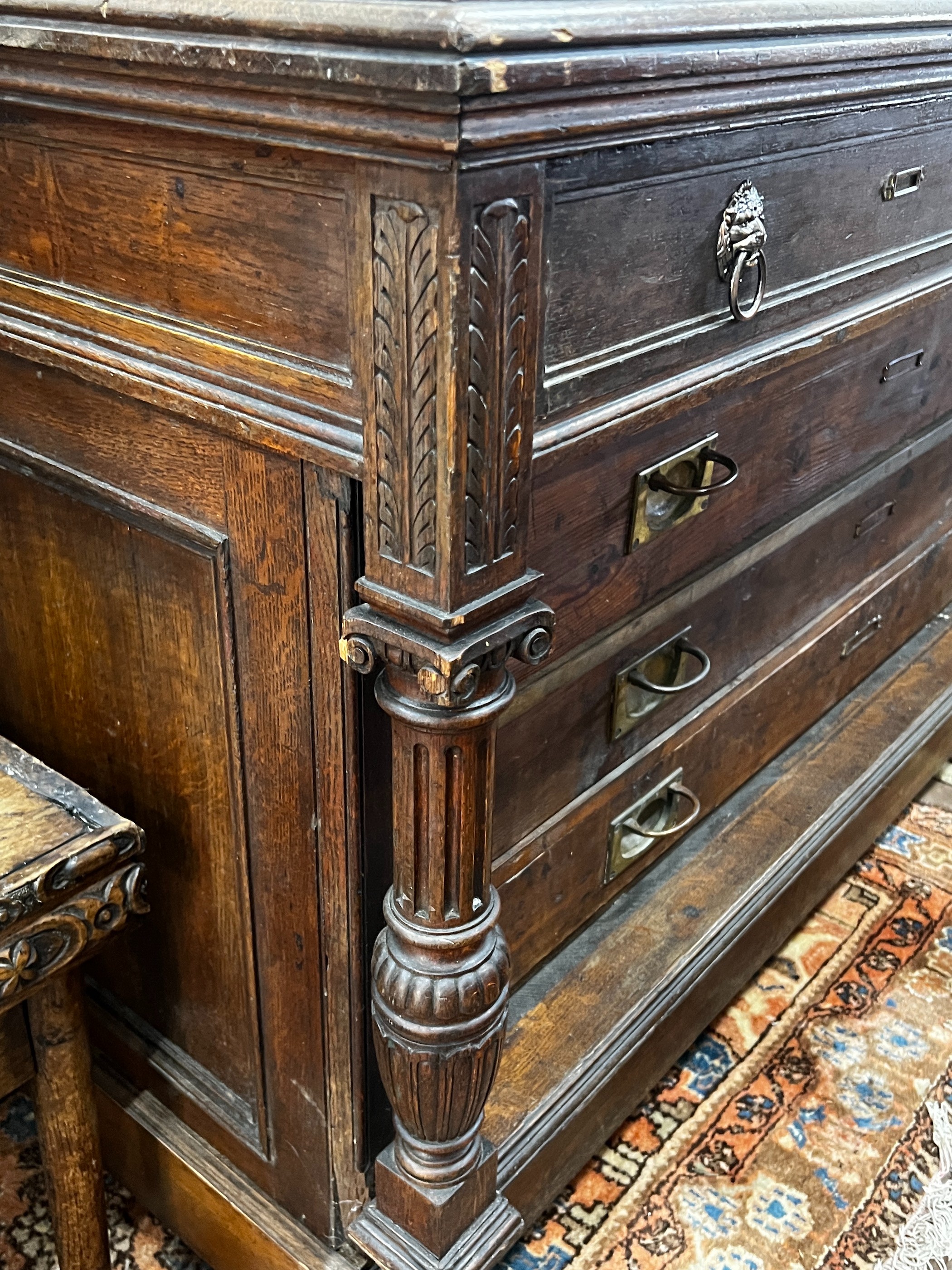 A 19th century French oak and pine commode, length 154cm, depth 66cm, height 97cm
